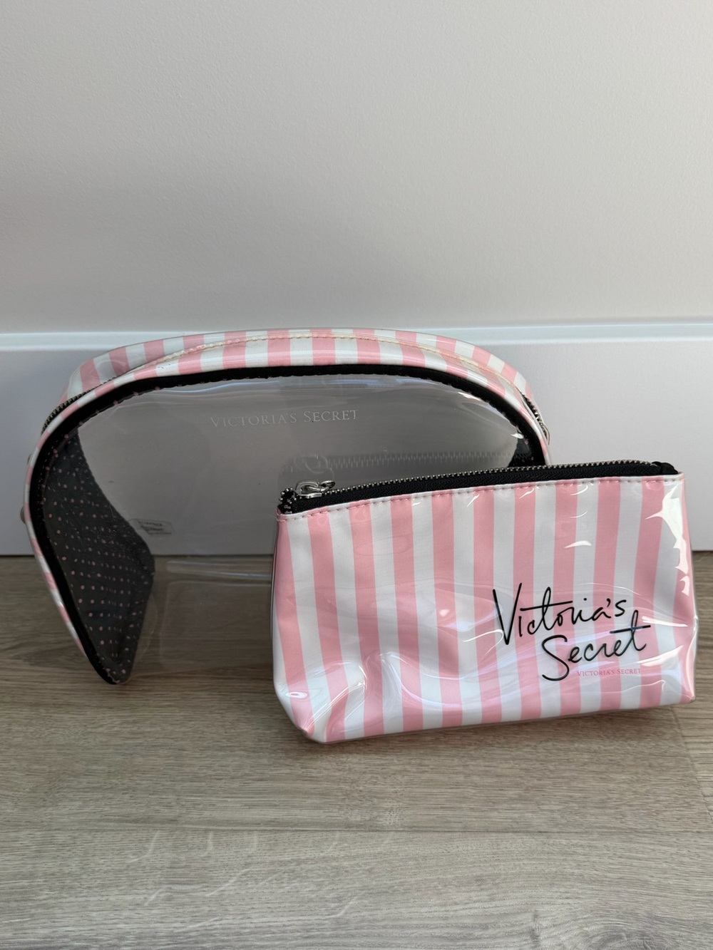 Victoria's Secret Pink & White Striped Cosmetic Pouch Duo